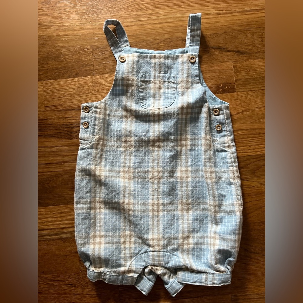 NWOT Janie and Jack Blue and Tan Plaid Overalls